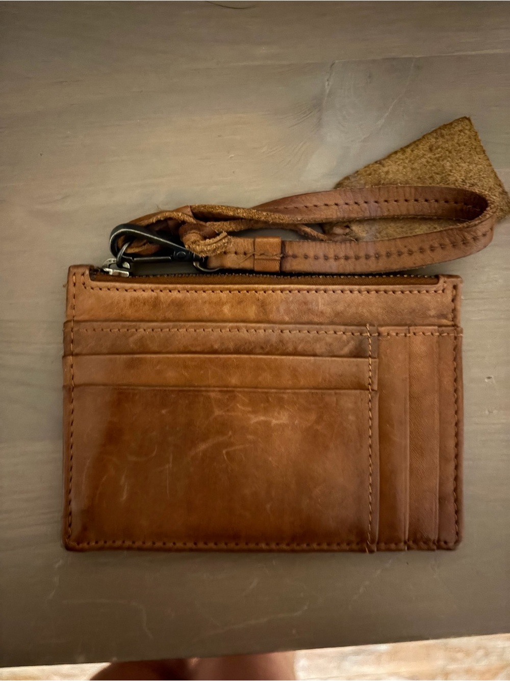 Leather Wristlet Card Holder in Brown